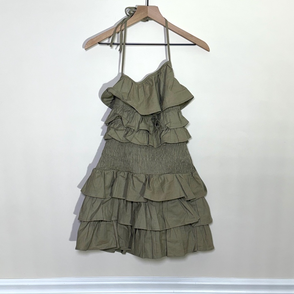 Tularosa Rory Ruffled Halter Dress in Green Size Small